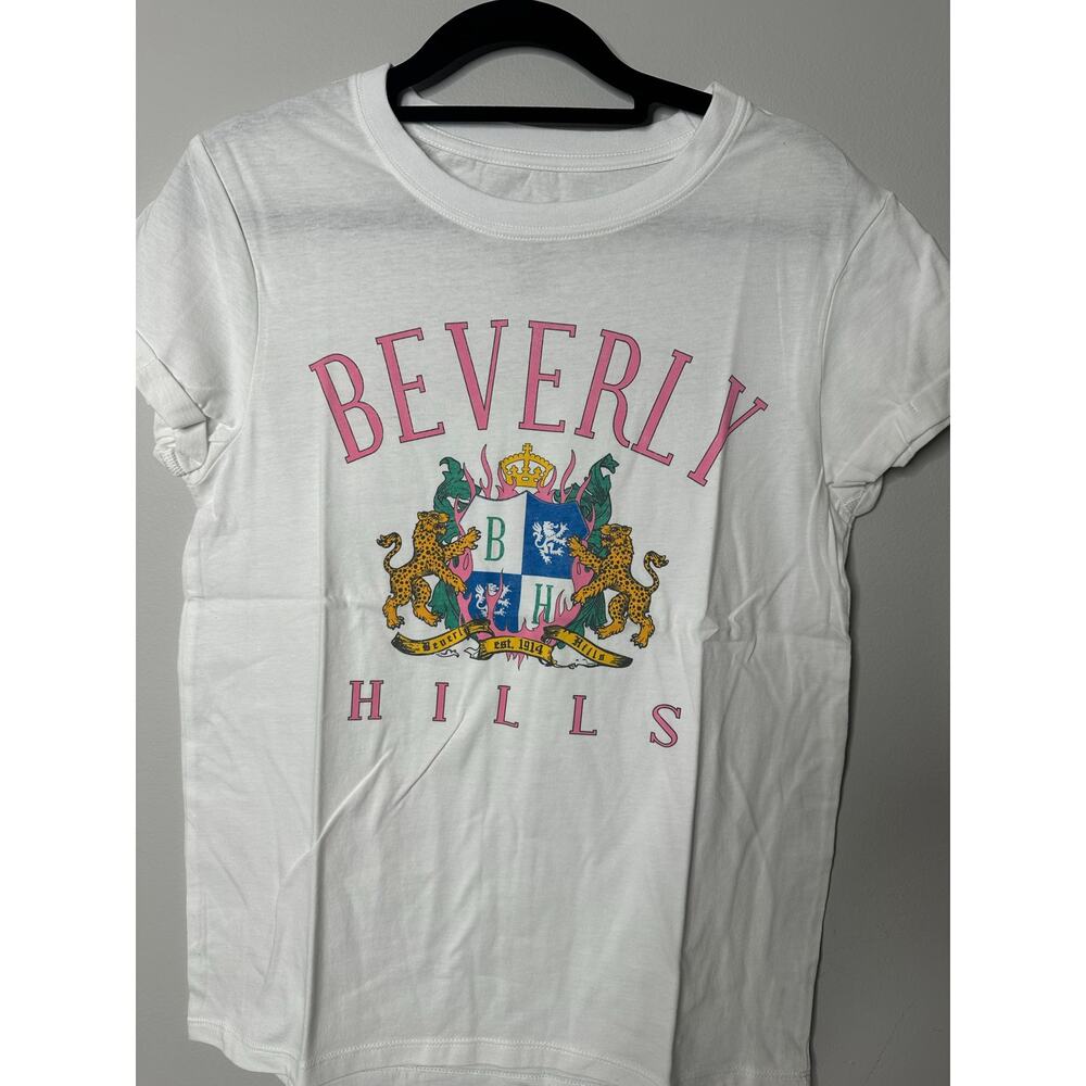 NWT Recycled Karma Beverly Hills White and Pink T-Shirt Sz S
